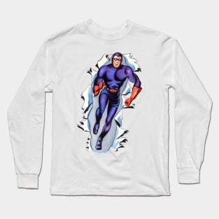 The Blue Beetle Super Hero Muscle Space Adventures Old Retro Comic Vintage Cartoon Long Sleeve T-Shirt